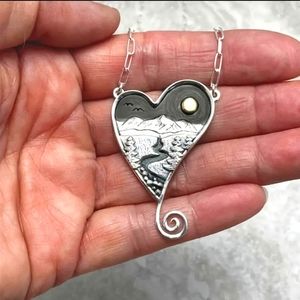 Vintage Mountain River Heart Necklace